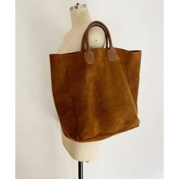 Rare 1980's "BROOKSTONE"
SUEDE LEATHER TOTE in Cognac - Picture 2 of 13